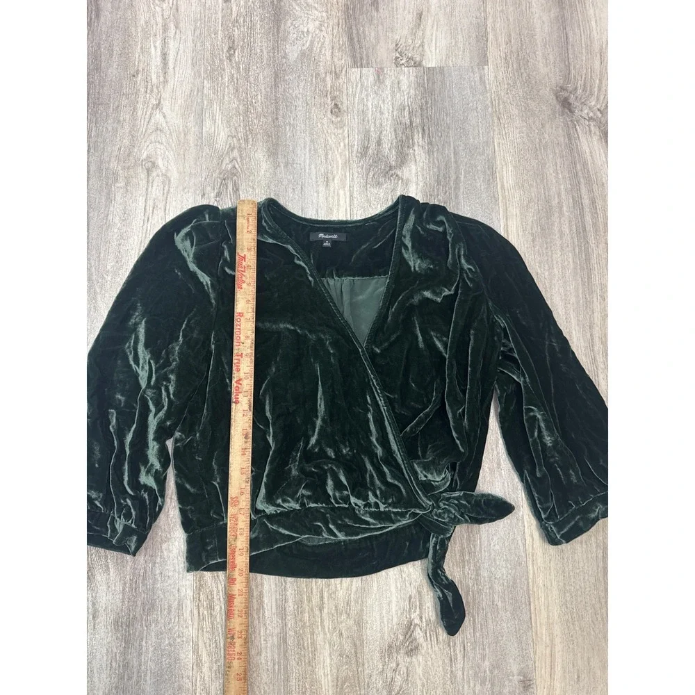 Madewell‎ Womens Velvet Side Tie Wrap Top Dark Green V-Neck Size Medium